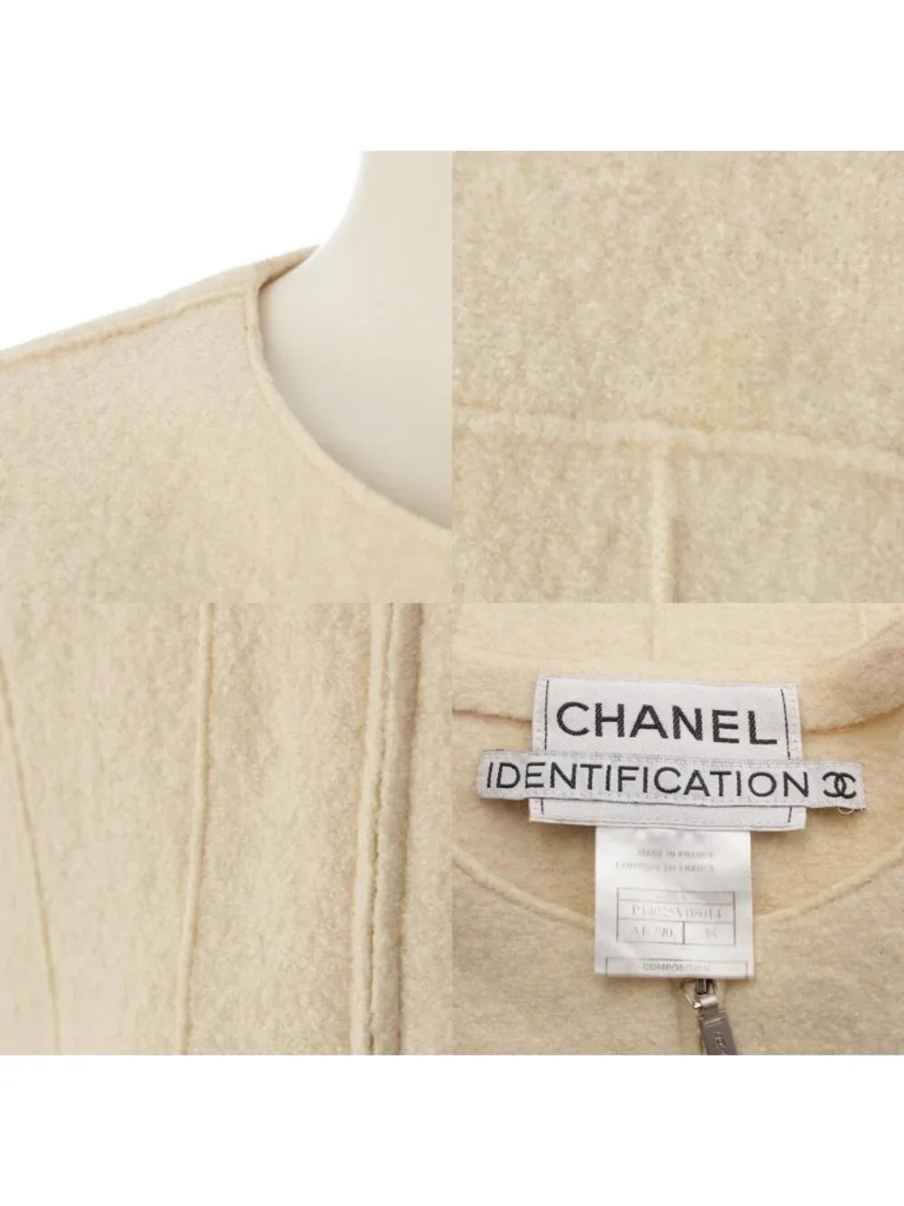 Chanel Wool Bicolor Zip Up Hem Chain Tailored Jacket White Black 38